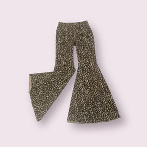 Free People-Leppard Cheetah Super Bell Bottom jeans